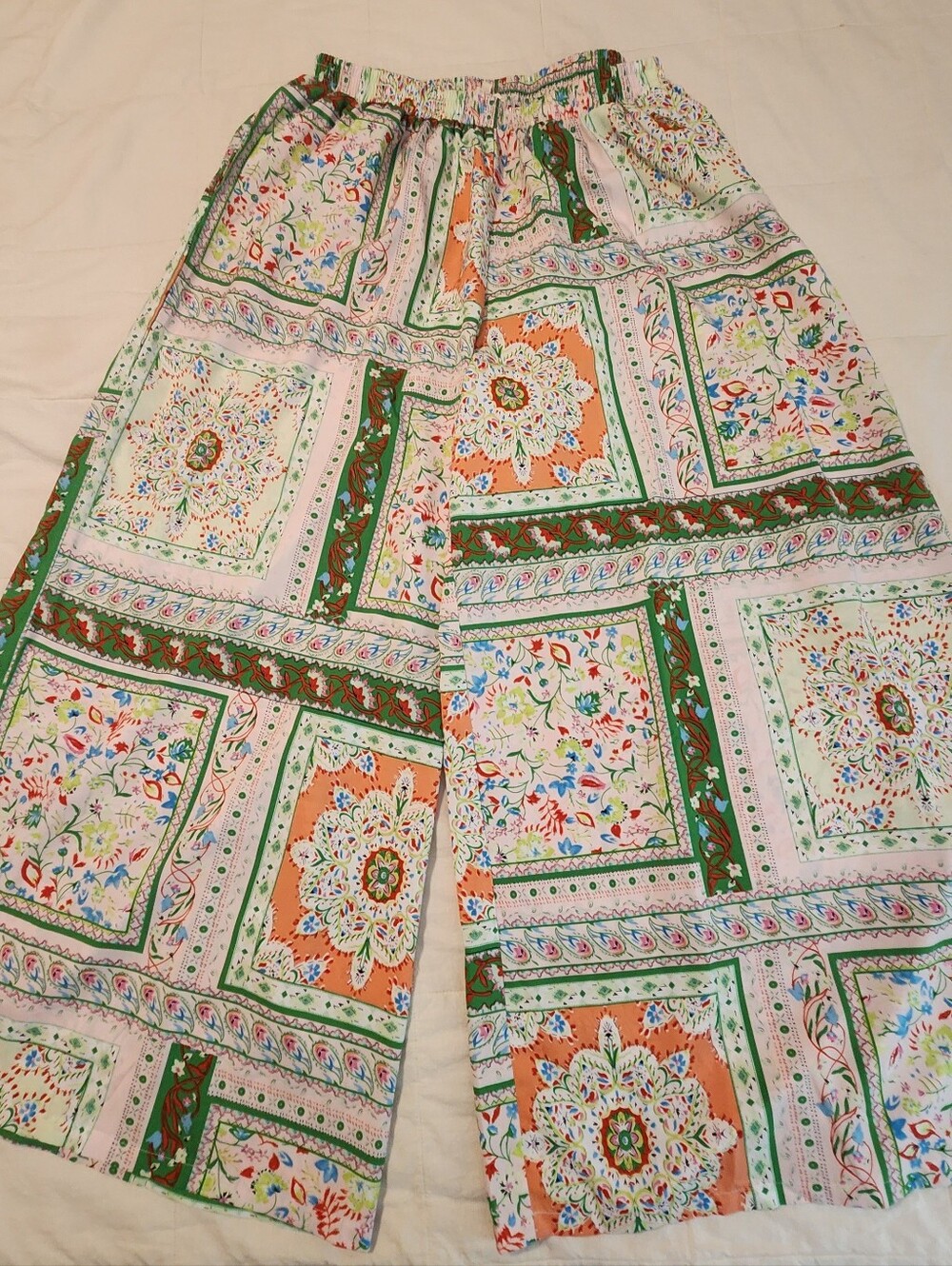 Easel Women’s Patchwork Patterned Wide-Leg Elastic Waist Pants 1X Silky Drapey